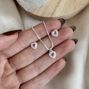 Conjunto coração delicado rosa claro
